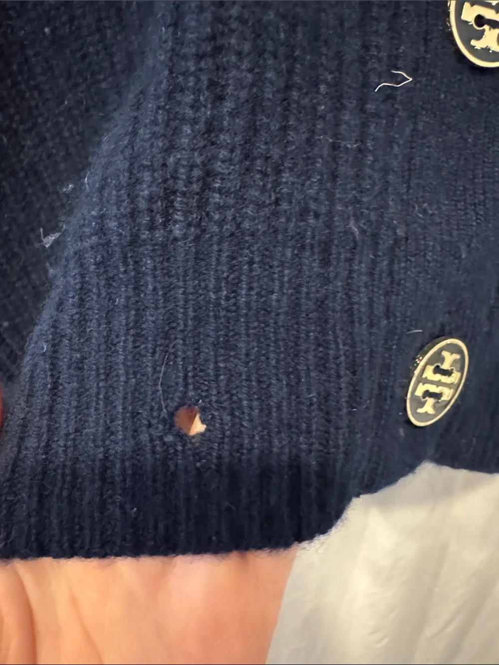 Tory Burch Navy Ribbed Button-Up Women's cashmere Sweater - Picture 4 of 8